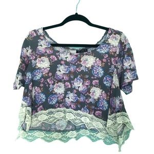 🦋 O’Neill PacSun Floral Lace Purple Crop Top